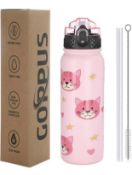 RRP £24 Set of 2 x GOPPUS 600ml Stainless Steel Water Bottle with Straw Insulated Thermos Flask