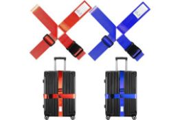 RRP £40 Set of 4 x Cross Style Luggage Straps, Adjustable Heavy Duty Suitcase Straps with Tag Travel