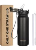 RRP £24 Set of 2 x GOPPUS 600ml Stainless Steel Water Bottle with Straw Insulated Thermos Flask