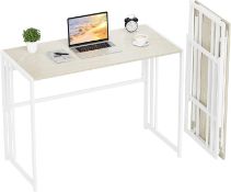 RRP £102.99 Ulifance Folding Computer Desk for Home Office No-Assembly Writing Study Desk Beige