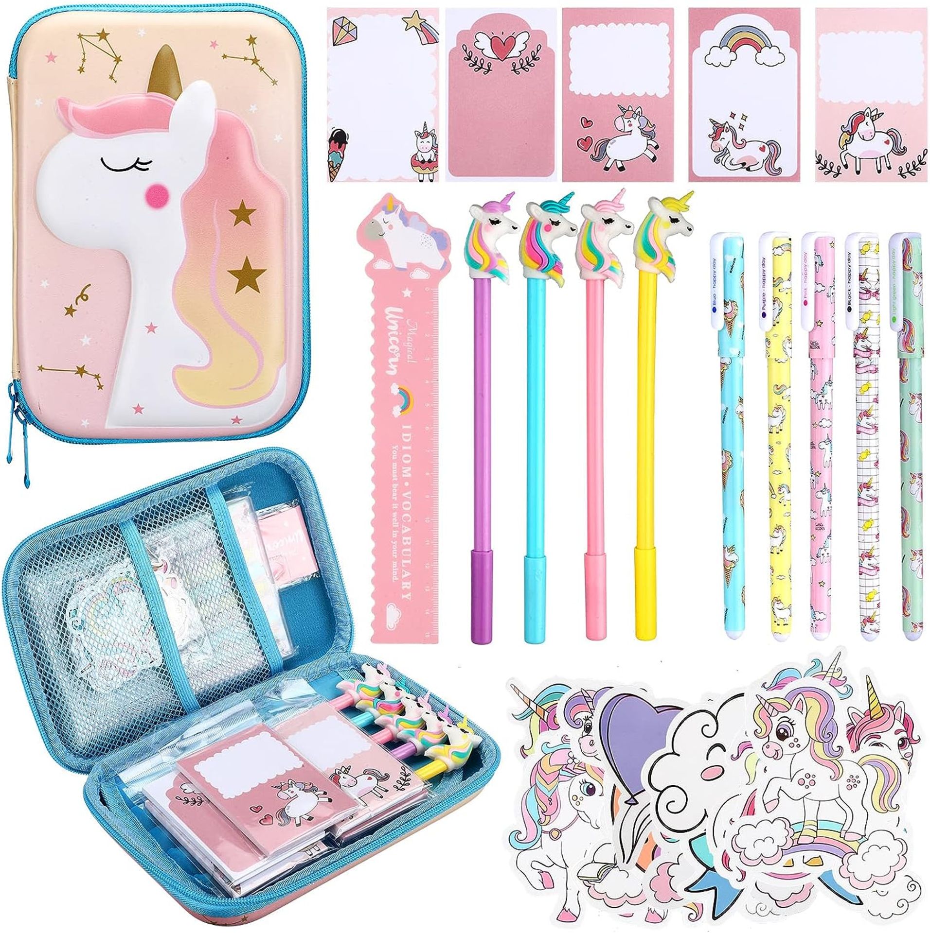 Set of 2 x 317 Pcs Cute Unicorn Stationery Set Cartoon Kawaii Stationary Girls School Supplies