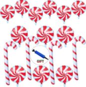 RRP £130 Set of 13 x Decor Balloons 17-PCS, Candy Canes Stick Balloons with Inflato, Indoor