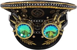 RRP £38.99 COSDREAMER Men's Steampunk Top Hats Sequin Goggles Military Cap Classic Army Military