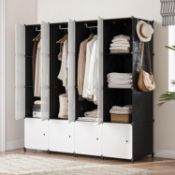 RRP £72.99 JOISCOPE Portable Wardrobe16-Cube Storage Foldable Wardrobe With Clothes Hanging Rails,