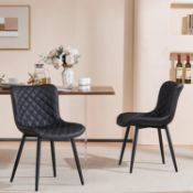 RRP £195.99 YOUTASTE Black Dining Chairs Set of 2 Faux Leather Upholstered Kitchen Dining Room