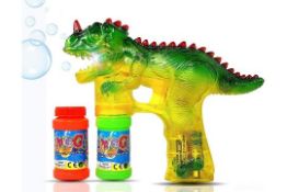 Set of 2 x Jurassic Dinosaur Bubble Gun Light Up Blower Toy Bubble Blaster LED Flashing Lights &