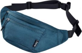 RRP £48 Set of 4 x Arikky Bum Bag 3 Zip Pockets Waterproof Running Belt Elastic Waist Fanny Pack