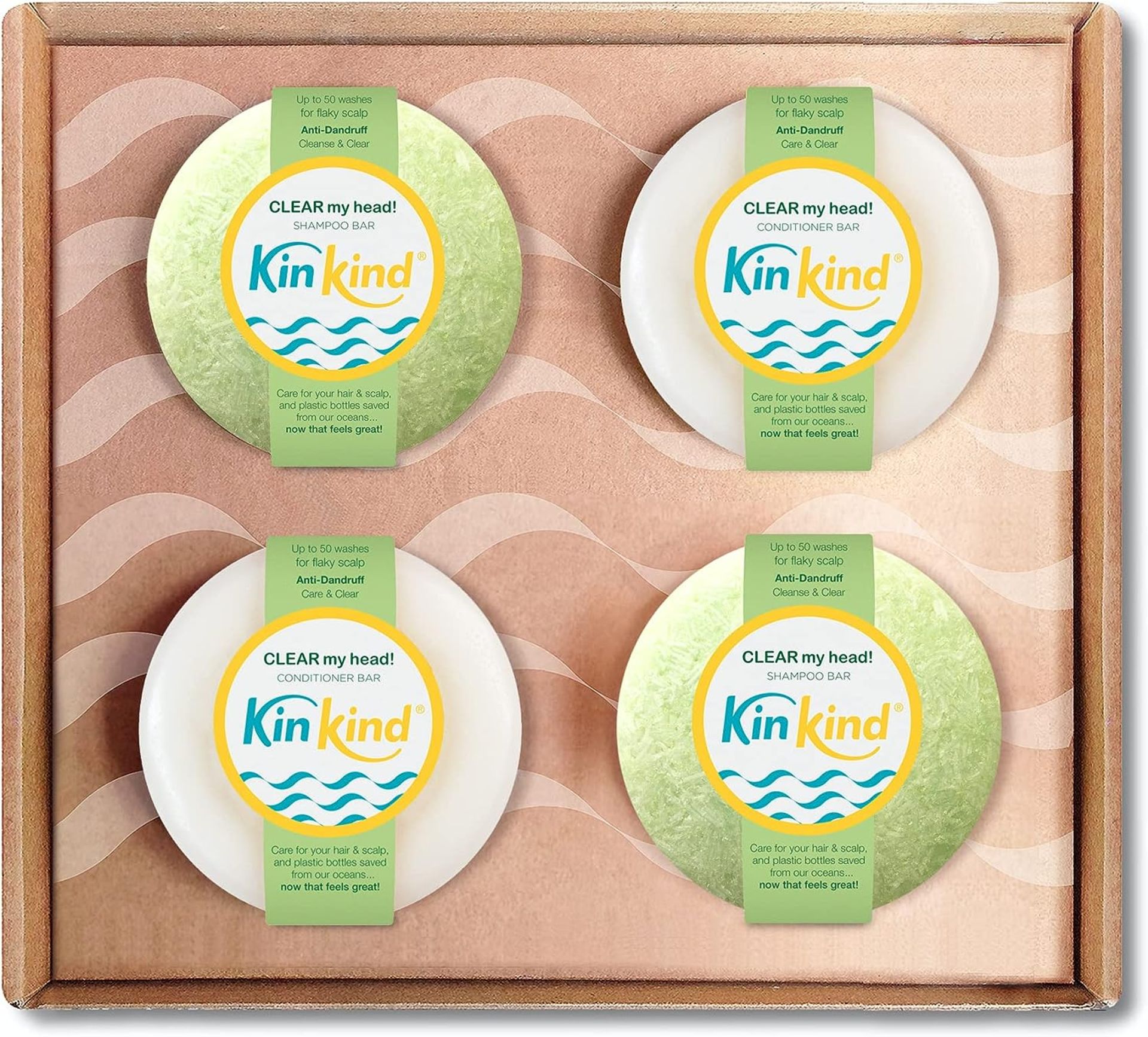 RRP £48 Set of 2 x KinKind 4 Bars Anti Dandruff solid Shampoo and Conditioner Bars Box Bundle 100