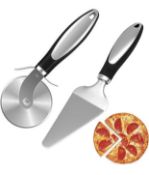 RRP £40 Set of 5 x Pizza Cutter Set Stainless Steel Pizza Cutter Wheel & Pizza Server Set