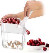 RRP £38 Set of 2 x Yum Crispy Cherry Pitter with Stone Catcher Container Cherry Stone Remover