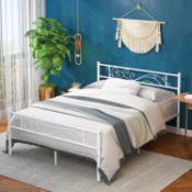 RRP £119.99 Ulifance Double Bed, Double Bed Frames with Headboard Premium Steel Slat Support