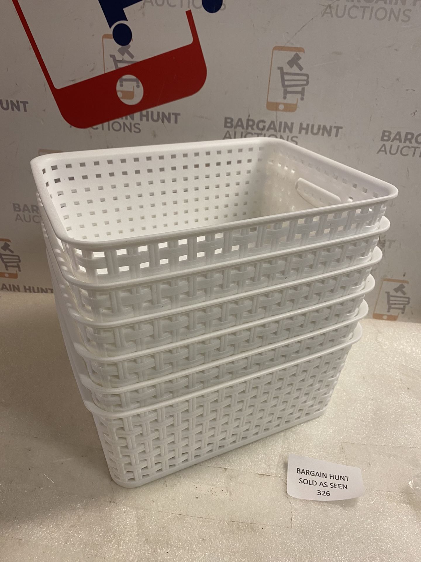Neadas White Plastic Woven Rattan Storage Baskets, 6 Pack - Image 2 of 2
