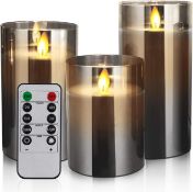 RRP £40 Set of 2 x YMing LED Flameless Candles 3-Pack with Timer & Remote Control, Real Wax Moving