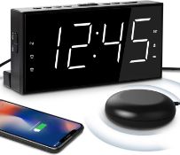 RRP £78 Set of 3 x Mesqool Loud Alarm Clock with Bed Shaker for Heavy Sleepers, Dual Alarm, USB