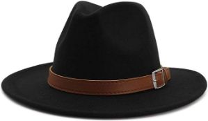 RRP £120 Set of 6 x Classic Men & Women Wide Brim Fedora Panama Hat with Belt Buckle