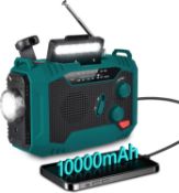 Wind Up Solar Radio 10000mAh, Hand Crank AM/FM Emergency Radio, with Rechargeable USB Phone Charger,