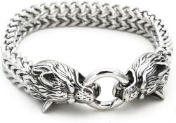 RRP £64 Set of 4 x JAOYU Viking Wolf Head Bracelet for Men Nordic Arm Ring Stainless Steel King