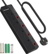RRP £17.99 DEWENWILS 4 Way Extension Lead 3M with Individual Switches, Surge Protected Extension