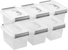 RRP £21.99 Waikhomes 6-Pack 6 L Storage Containers, Plastic Clear Storage Boxes with Lids (Grey