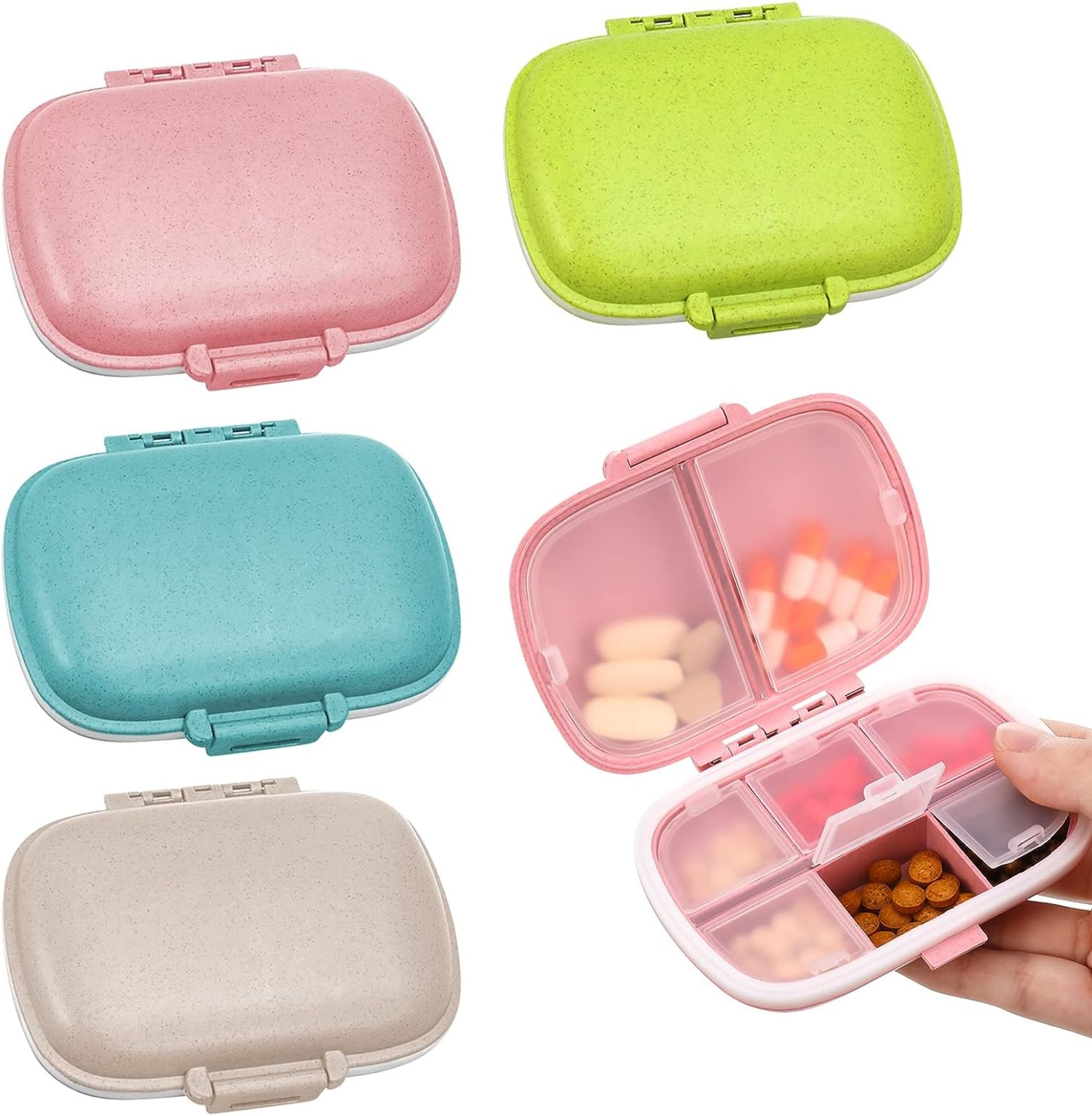 Set of 2 x 4-Pieces FRIUSATE 8 Compartments Pill Case Small Pill Box Travel Pill Organisers Portable