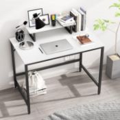 RRP £69.99 HOMEYFINE Computer Desk Office Desk with Storage Shelf Monitor Stand, Workstation, Wood
