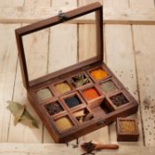 RRP £38 Set of 2 Items, 1 x Ajuny Wooden Masala Dabba Spice Storage Box, 1 x StarZebra Handmade
