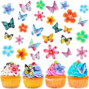 RRP £125 Set of 5 x Colourful 634PCS Wafer Butterfly Flower Cupcake Toppers, FULANDL Cake