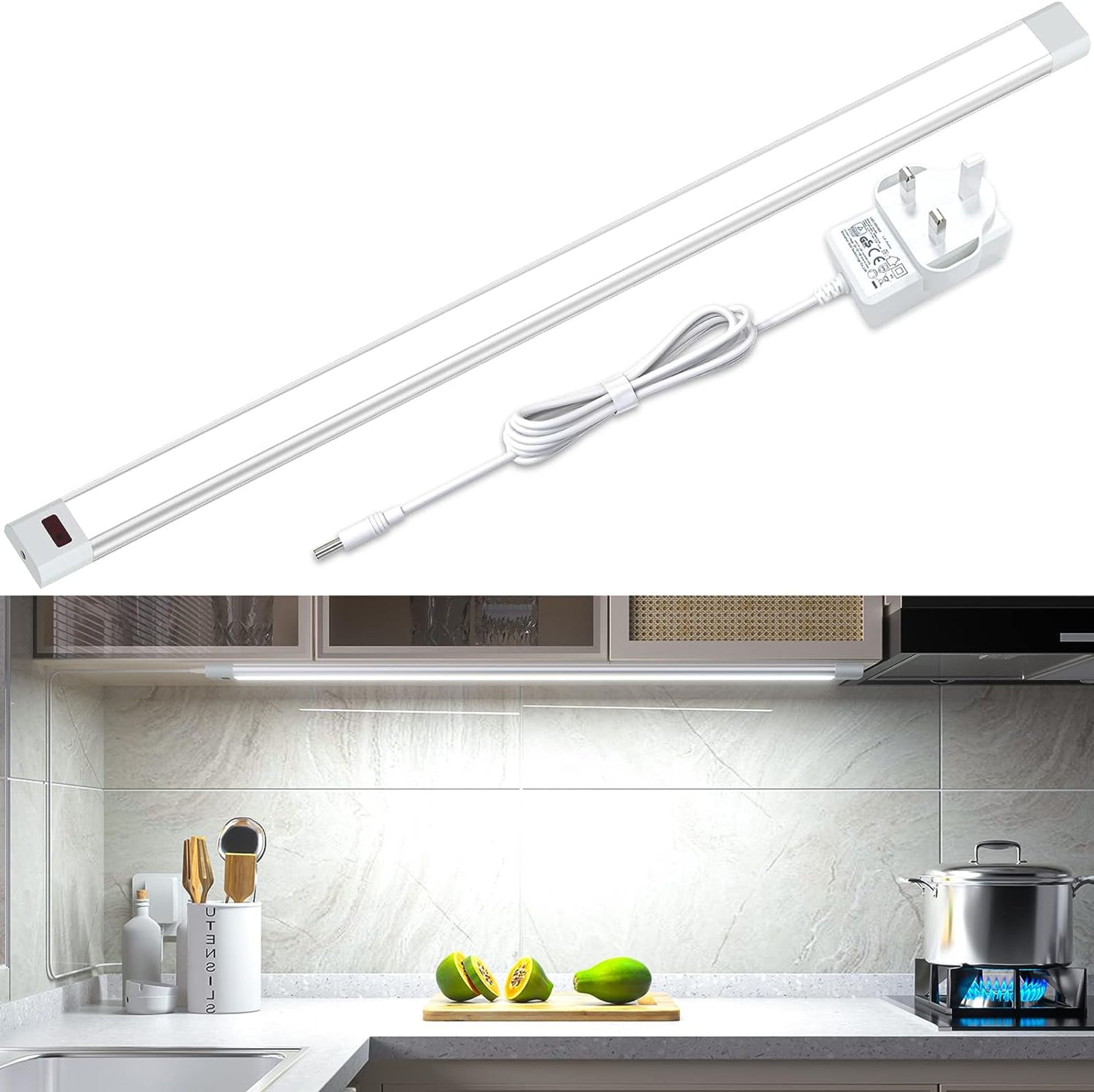 RRP £26.99 Hensam Under Cupboard Kitchen Light, 60cm Hand Wave Actived Under Cabinet Lights,60-LED
