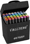 RRP £17.99 Vallteng 40 Colours Graphic Marker Pen,Artist Necessary Permanent Art Markers Twin Marker