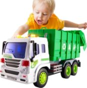 RRP £18.99 HERSITY Garbage Truck Bin Lorry Toy, Rubbish Trucks Dustcart Toy Cars with Lights and