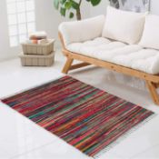 Rectangle Hand Made Chindi Rug with Complete Recycled 100% Pure Cotton, 50 x 80cm