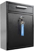 RRP £49.99 Wall Mount Lockable Post Box for Outside, Black Galvanised Steel - Large Dimensions
