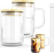 RRP £40 Box of 3 Items, 2 x 4 Pack Drinking Glasses with Bamboo Lids and Glass Straws, and 1 x 2Pack