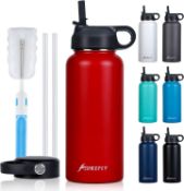 SHEEFLY Insulated Water Bottles with Straw-1 Litre Water Bottle Metal Water Bottles,BPA Free