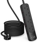 JSVER Extension Lead with Switch,4 Way Desktop Power Strip with 3 USB Ports