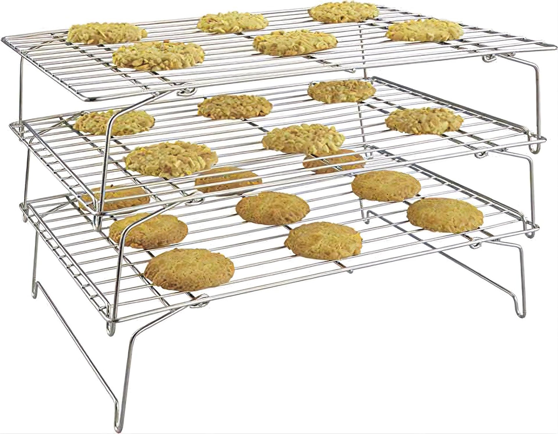 RRP £21.99 Kitchen 3-Tier Wire Rack | Bonus Silicone Spatula and Pastry Brush