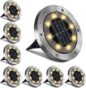Opard Solar Ground Lights8-Pack, 8 LED IP65 Waterproof Warm White Solar Decking Lights