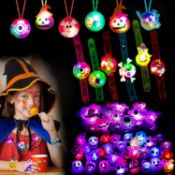 RRP £22 Set of 2 x Halloween Party Favors for Kids - 54 Pack Light Up Halloween Toys Rings Necklaces