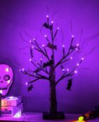 RRP £19.99 ZHOUDUIDUI Halloween Tree, 2FT Black Spooky Tree with 24LED Purple Lights and 10 Bat