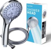 RRP £38 Set of 2 x VEHHE Shower Head Powerful Flow with 1.5m Chrome Hose Pressure Boosting Shower