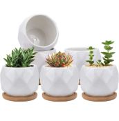RRP £35 Set of 2 Items, Jucoan 2-Pack Rectangle Ceramic Planters and 6-Pack Diamond Shaped Planters