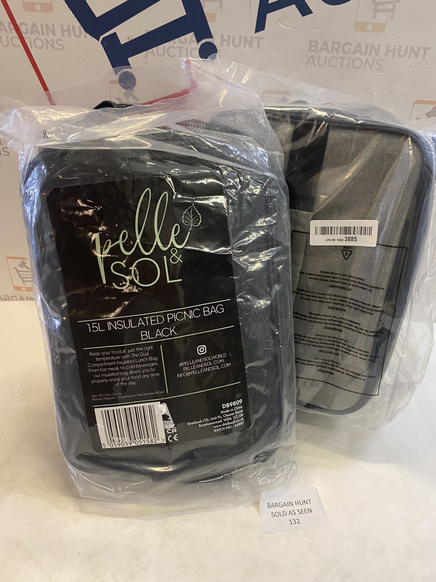 Set of 2 x Pelle & Sol 15L Picnic Bag Insulated Lunch Bag Cooler Bag - Image 3 of 3