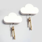RRP £40 Set of 4 x Hikinlichi 2-Pack Adhesive Key Hanger Magnetic Key Holders Organizer White Cloud