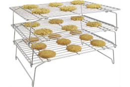 RRP £21.99 Kitchen 3-Tier Wire Rack | Bonus Silicone Spatula and Pastry Brush