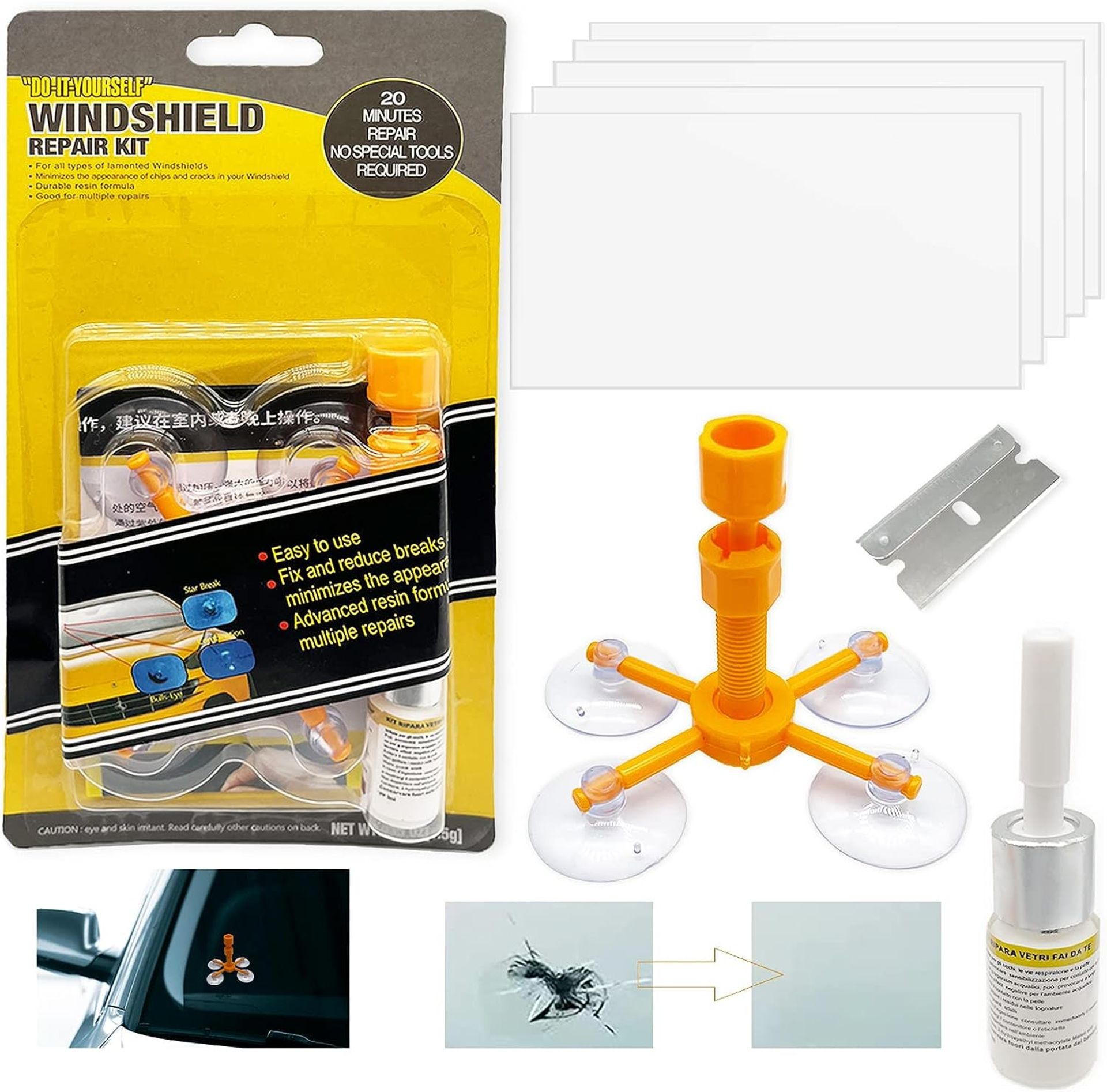 RRP £28 Set of 4 x 4BAOHUI Windscreen Repair Kit Professional, Car Windscreen Repair Kit Chip and