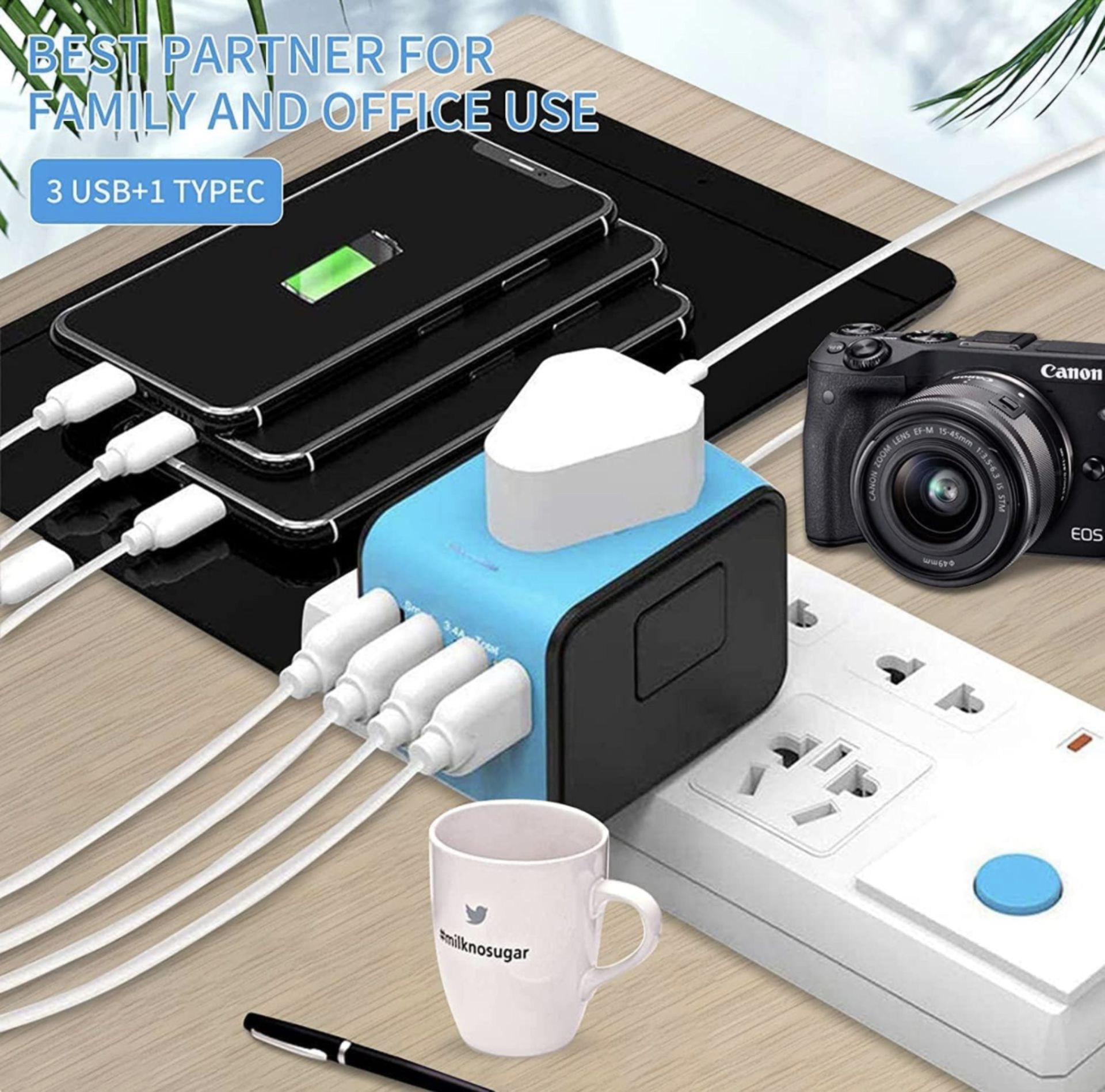 RRP £25.99 Universal Travel Adapter,3 USB+1 Type C Ports Universal Multi Travel International - Image 2 of 3