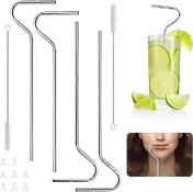 RRP £39 Set of 3 x 4-Pack Texbee Anti Wrinkle Drinking Straws with Design Reusable Stainless Steel