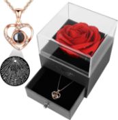 Preserved Real Rose, Handmade Eternal Rose Gift Box with I Love You Necklace 100 Languages, Romantic