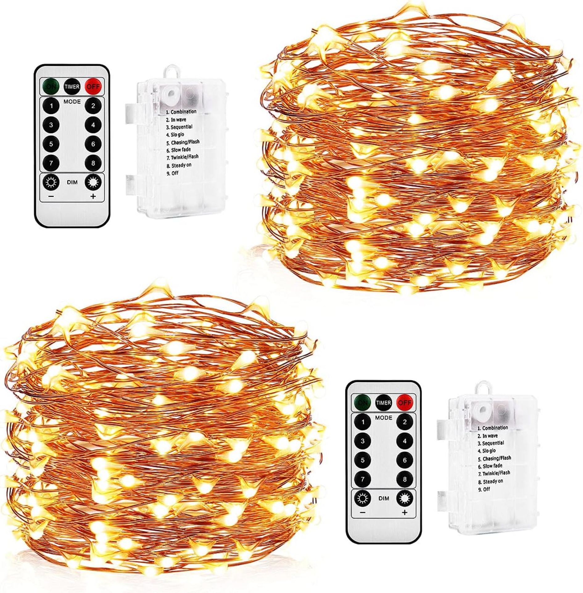 RRP £40 Set of 4 x 2-Pack Mikasol Battery Operated Remote Control Fairy Lights, 50 Mini Led String