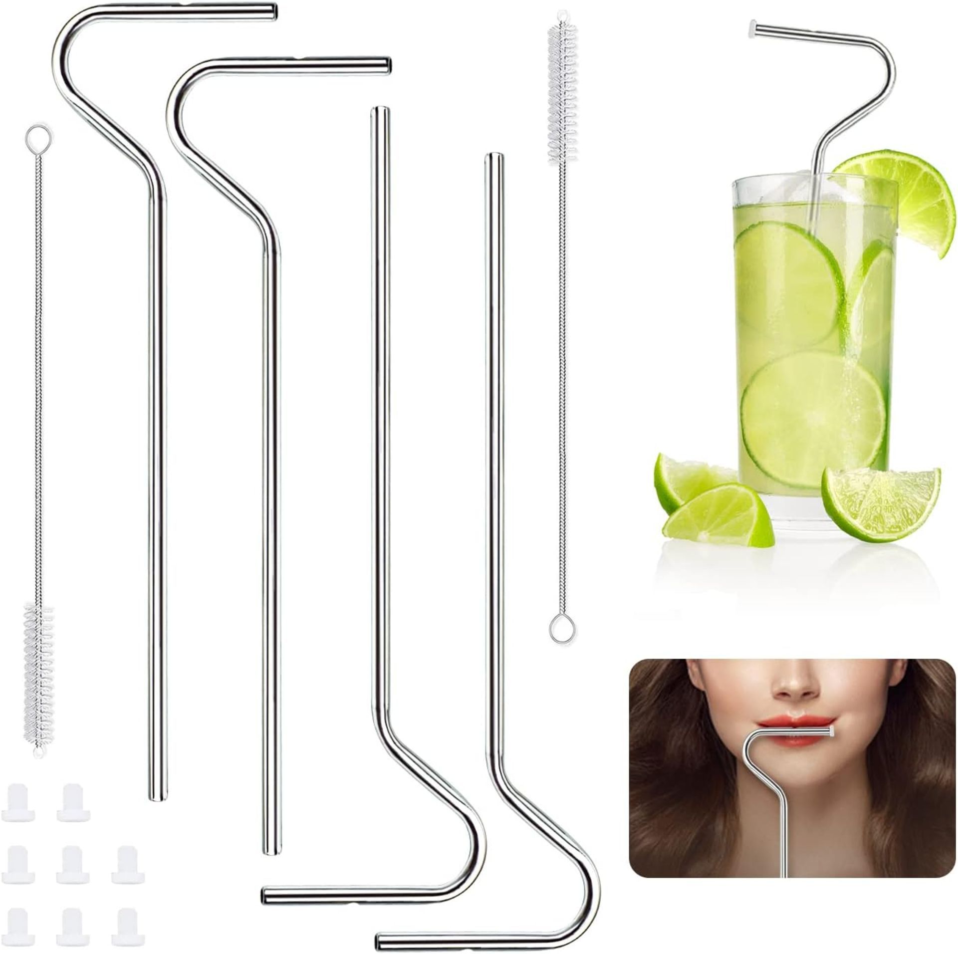 RRP £65 Set of 5 x 4-Pack Texbee Anti Wrinkle Drinking Straws with Design Reusable Stainless Steel